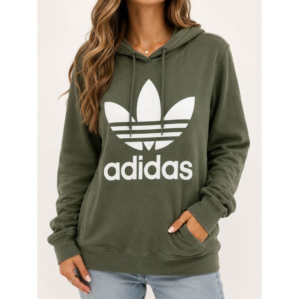 Adidas Originals Trefoil Hoodie Green Pullover Sweatshirt Women’s Large